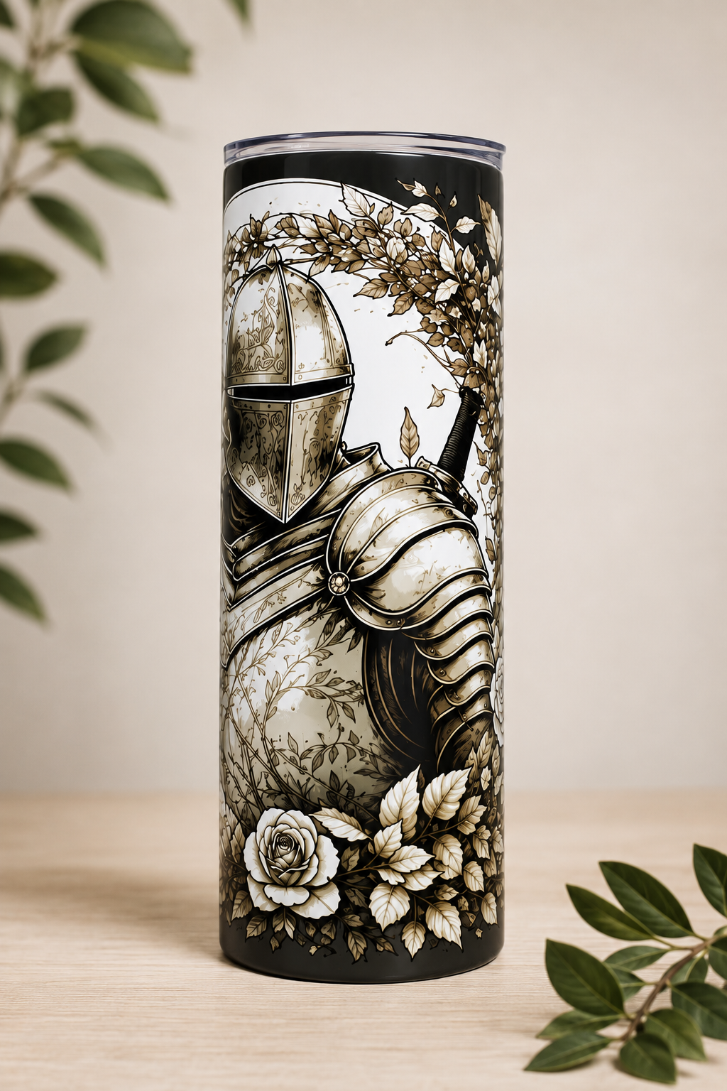 Fantasy tumbler 590 ml s motivem rytíře a květin