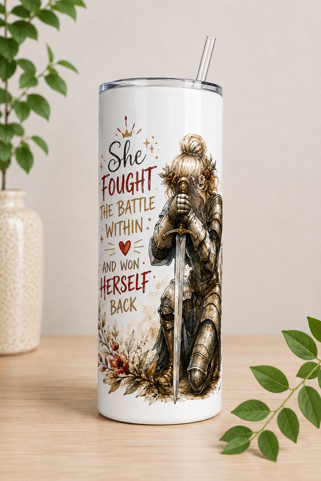 Fantasy tumbler 590 ml s motivem bojovnice v rytířské zbroji